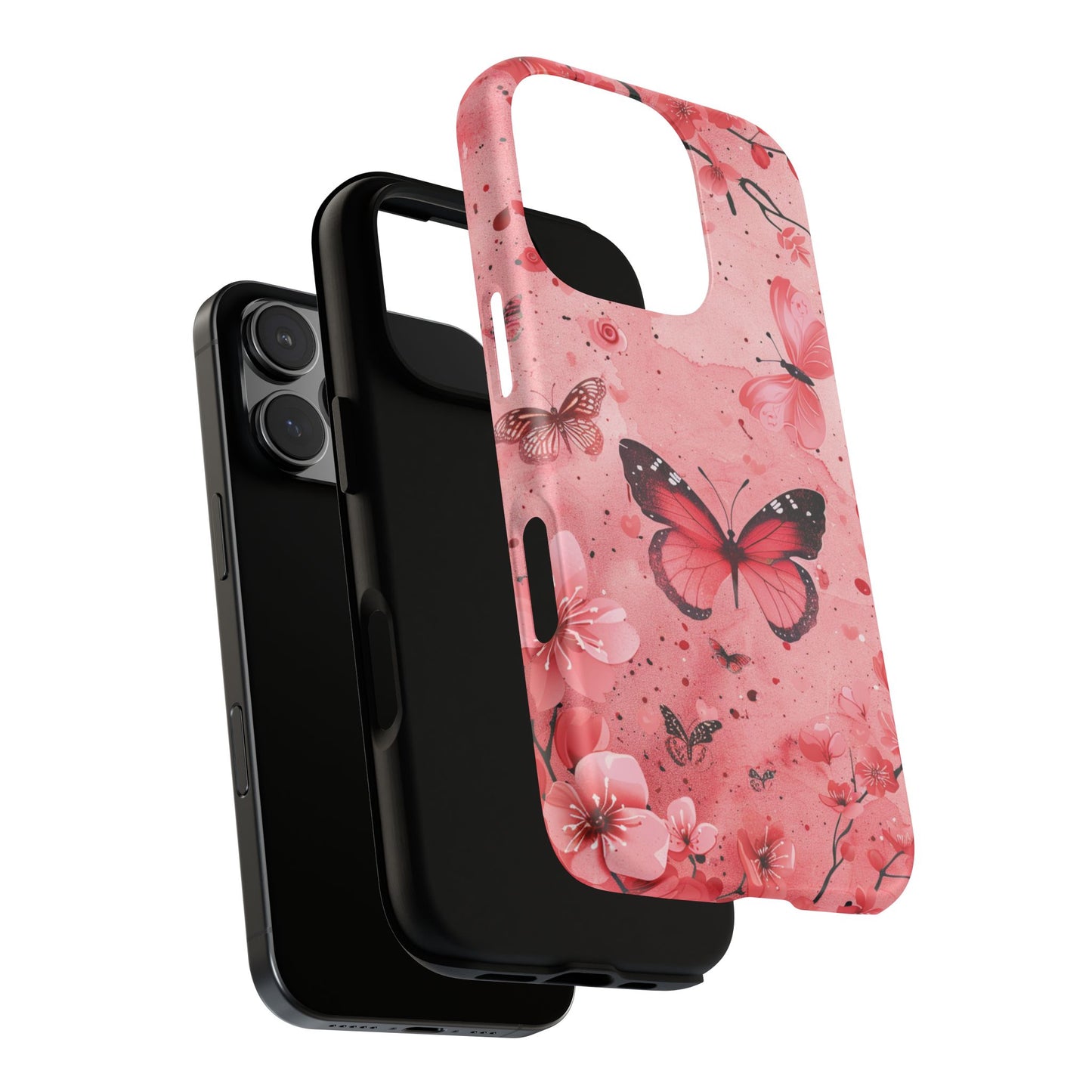 Floral Phone Case - Tough Cases, Serene Butterfly Design, Pink Floral Accessories