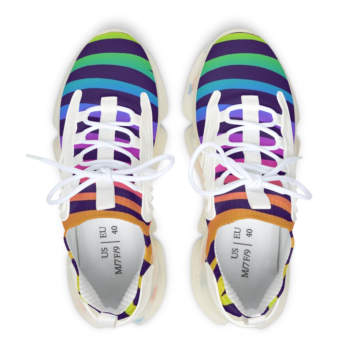 Colorful Women's Mesh Sneakers - Lightweight Athletic Shoes, Rainbow Stripes