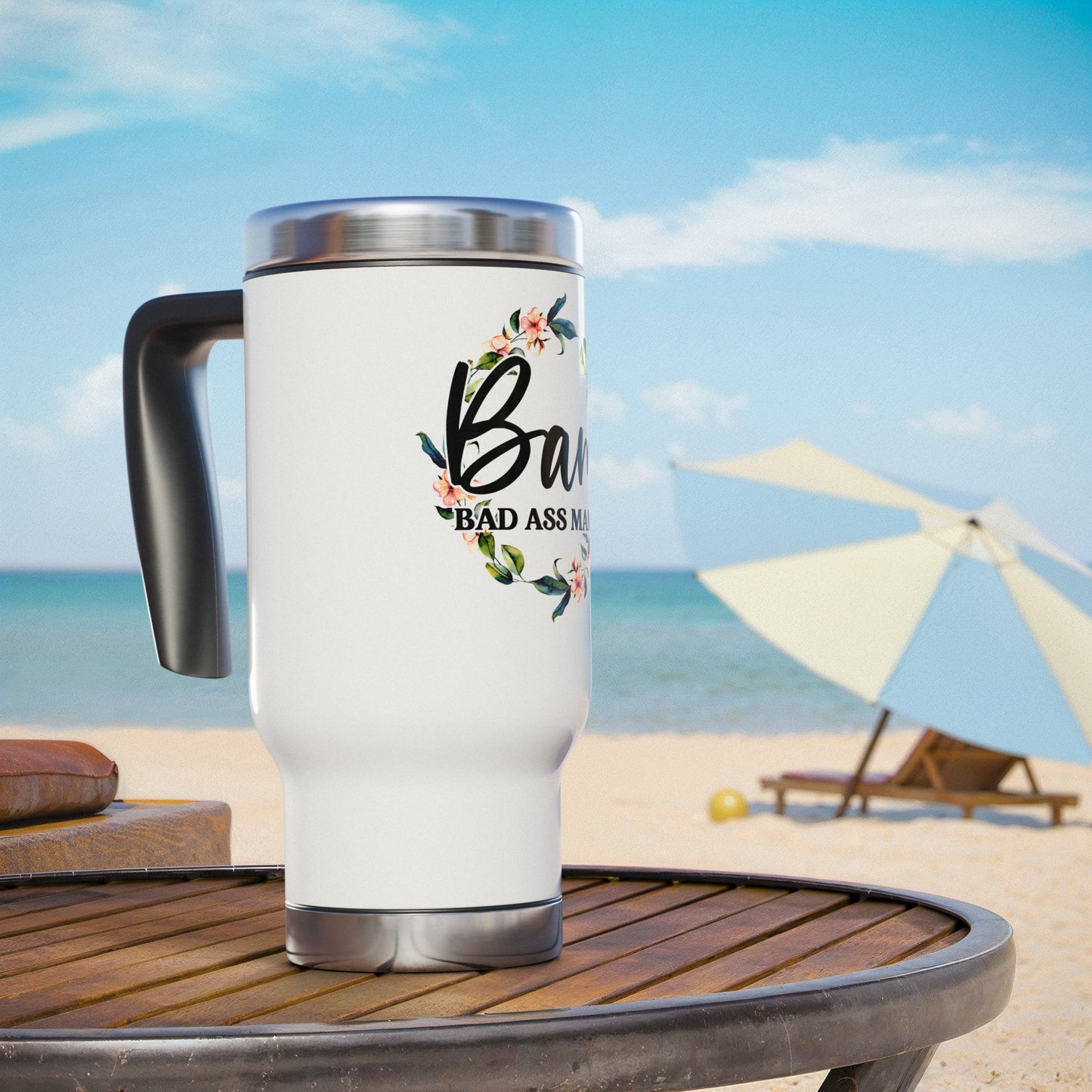 Bam Bad Ass Mama Travel Mug | Floral Coffee Cup, Gift for Moms, Insulated Tumbler, Unique Mother's Day Gift, Stainless Steel Mug