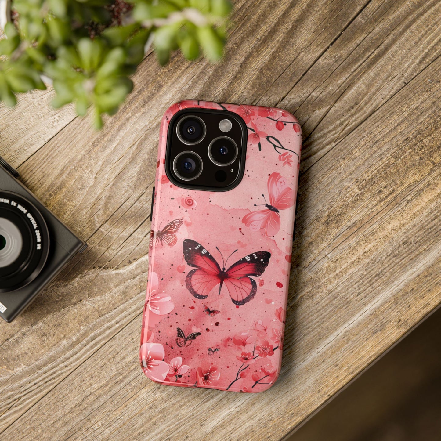 Floral Phone Case - Tough Cases, Serene Butterfly Design, Pink Floral Accessories