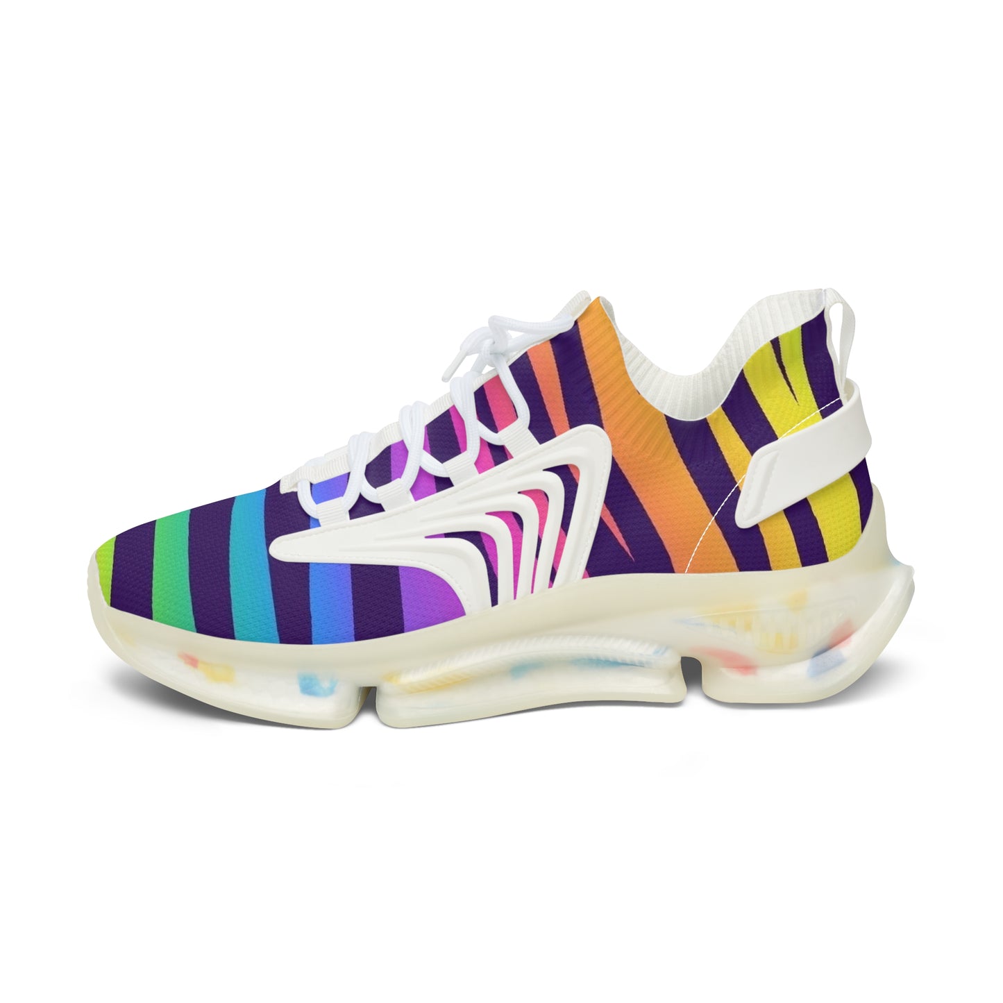 Colorful Women's Mesh Sneakers - Lightweight Athletic Shoes, Rainbow Stripes