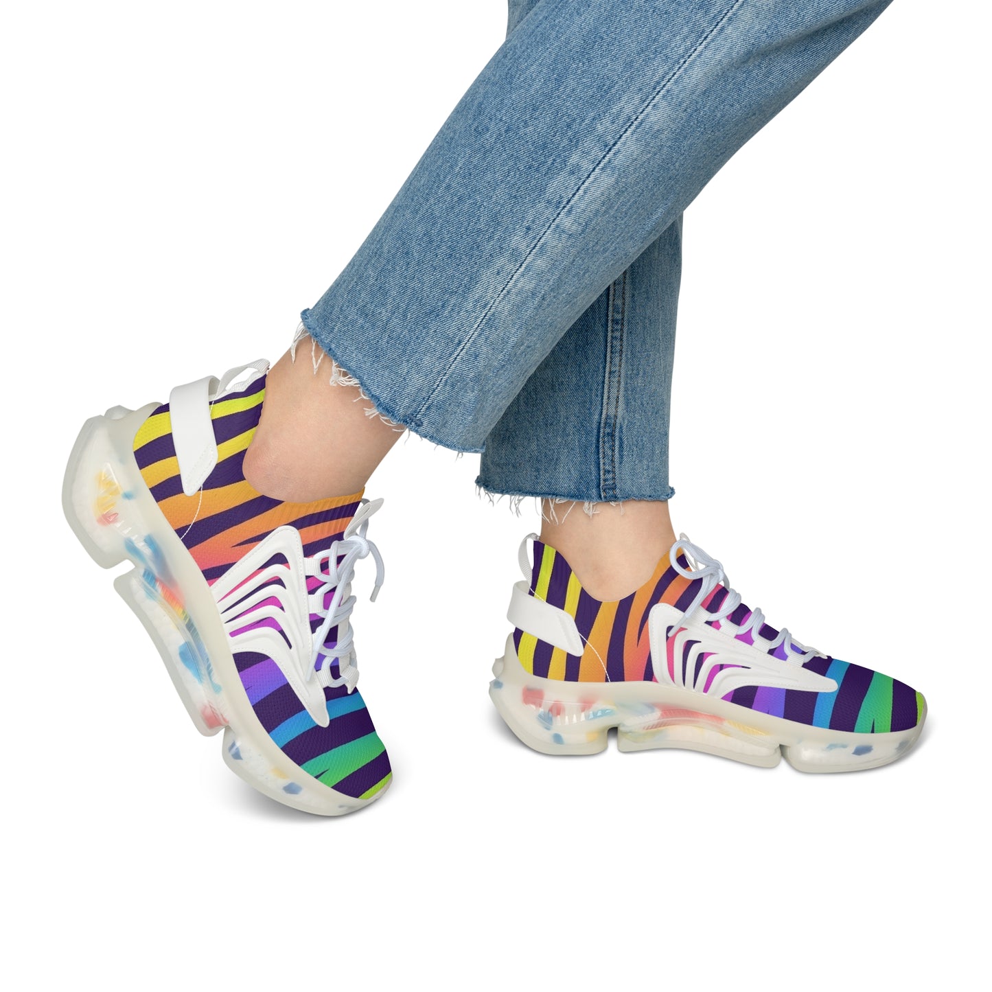 Colorful Women's Mesh Sneakers - Lightweight Athletic Shoes, Rainbow Stripes