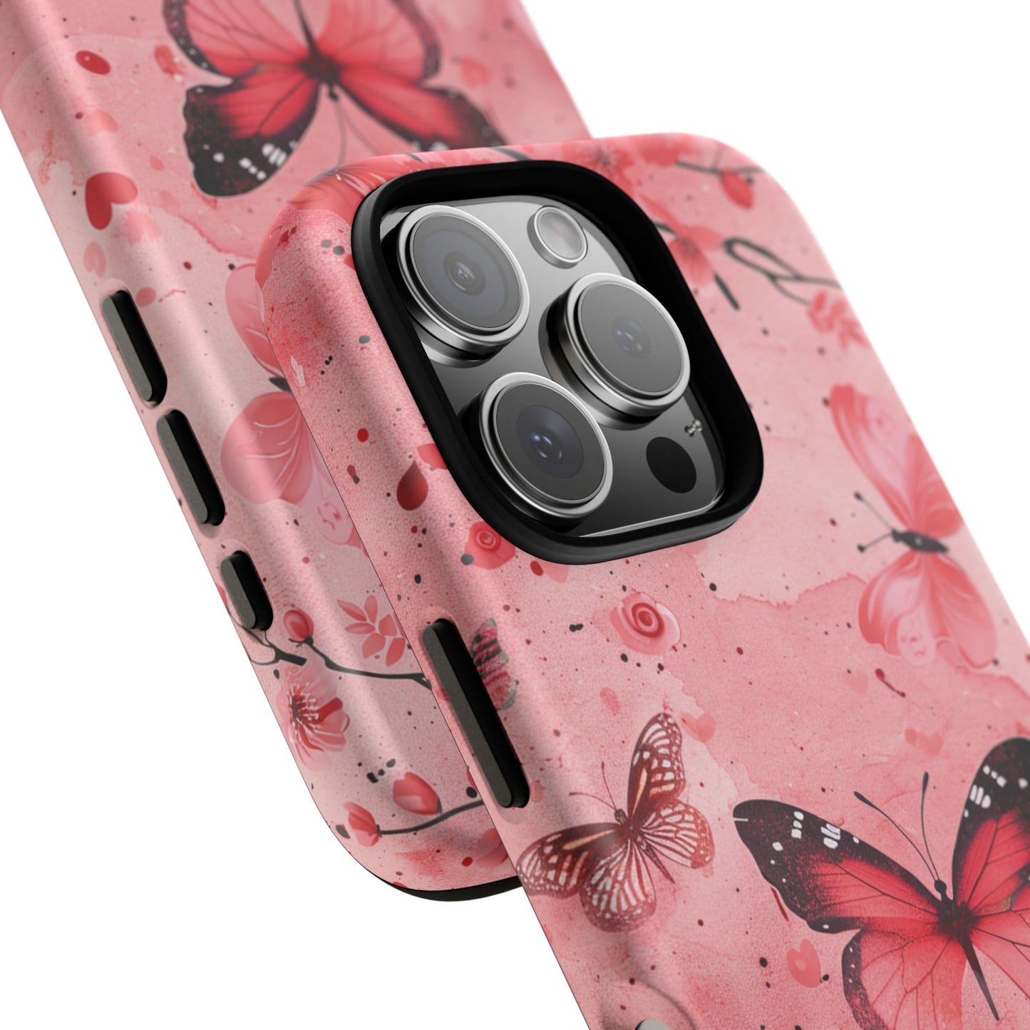 Floral Phone Case - Tough Cases, Serene Butterfly Design, Pink Floral Accessories