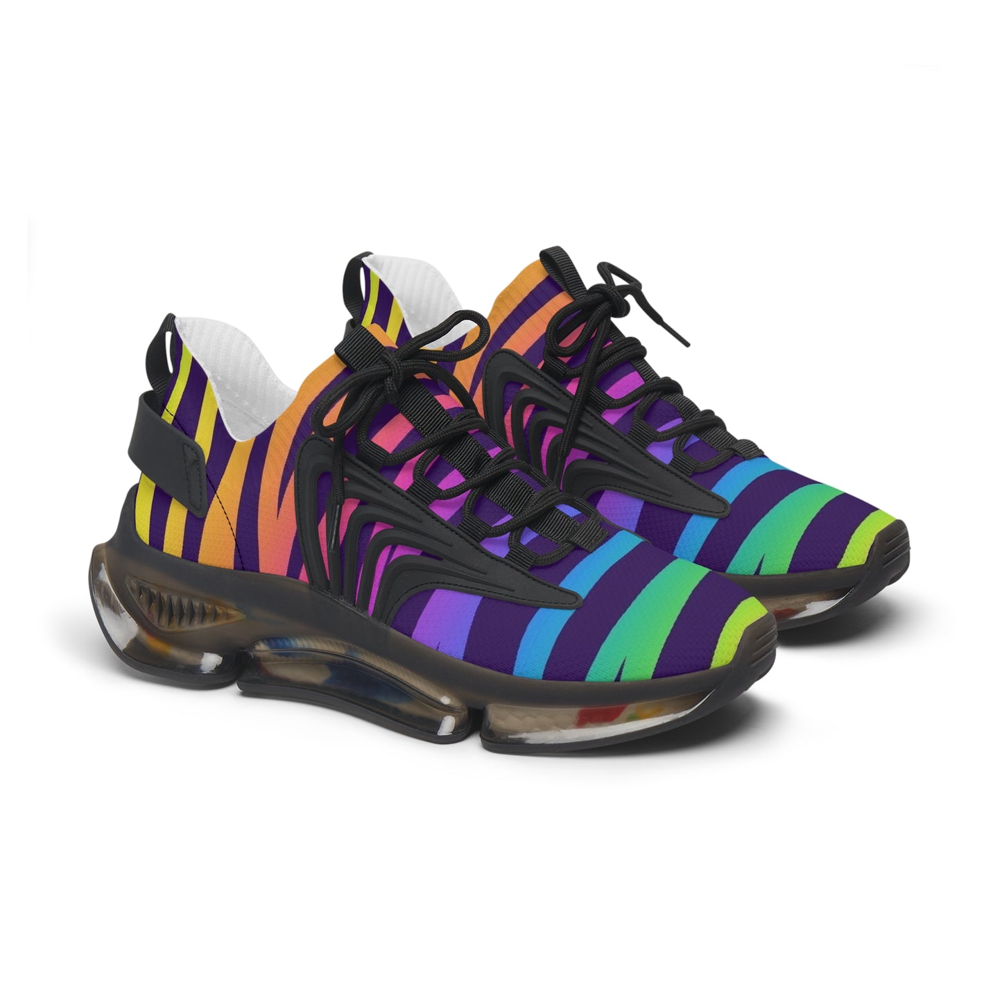 Colorful Women's Mesh Sneakers - Lightweight Athletic Shoes, Rainbow Stripes