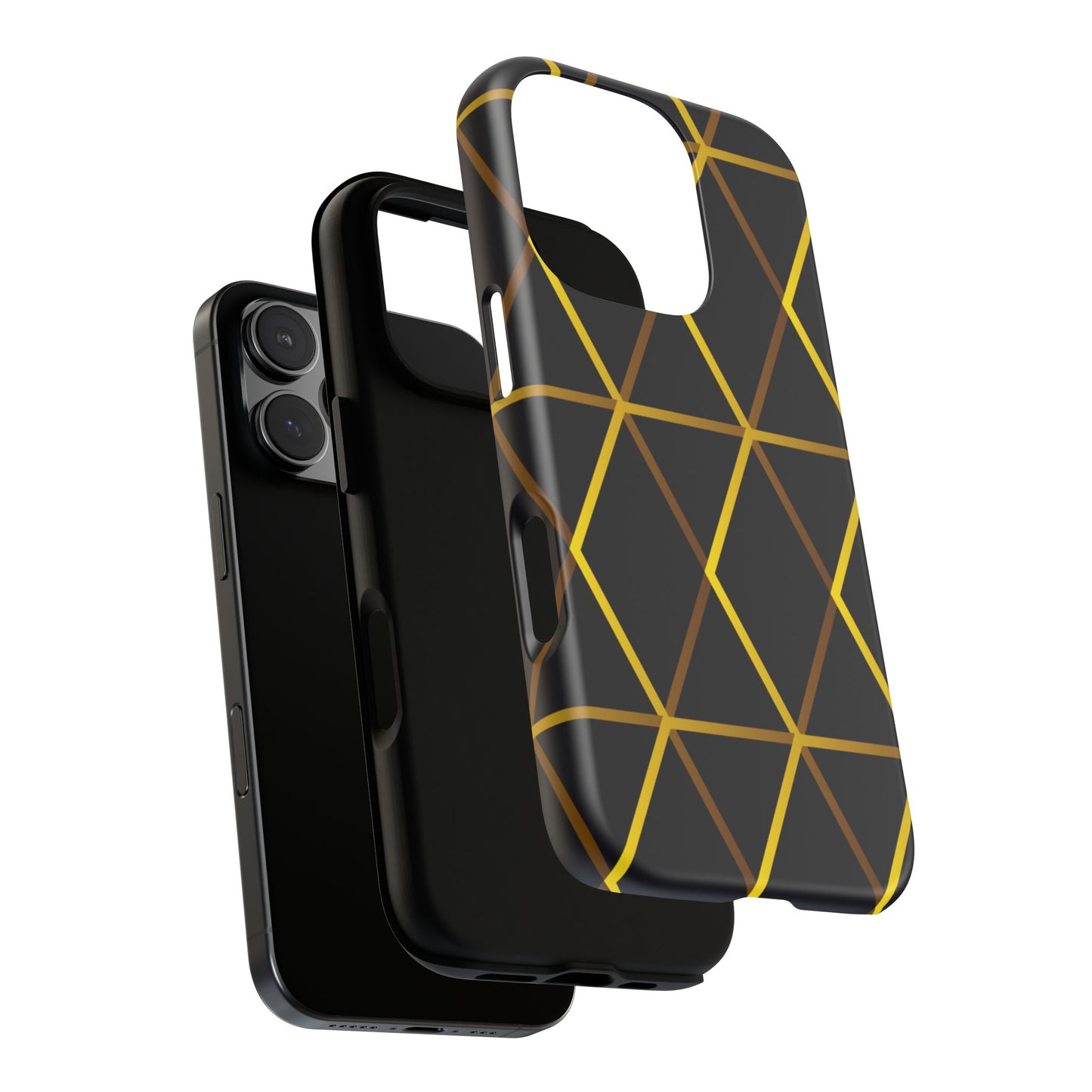 Stylish Tough Phone Case - Geometric Gold & Black Design