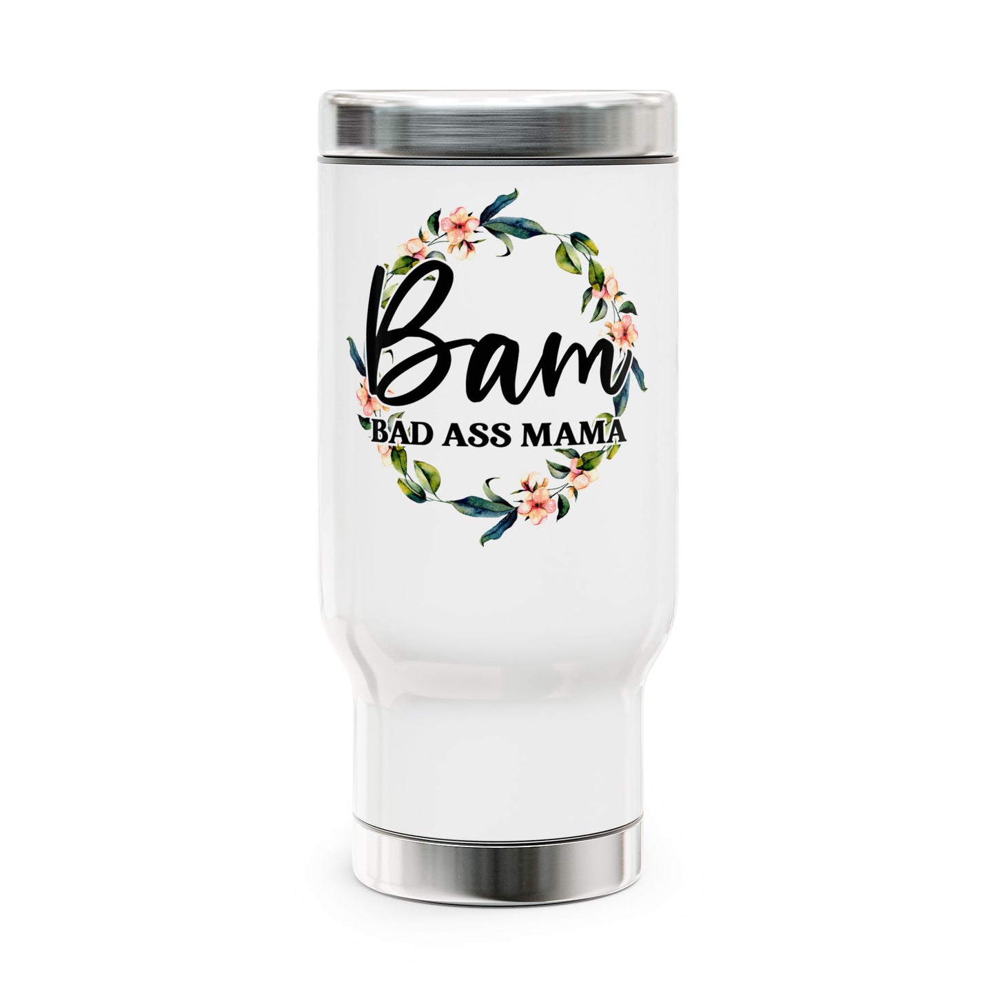 Bam Bad Ass Mama Travel Mug | Floral Coffee Cup, Gift for Moms, Insulated Tumbler, Unique Mother's Day Gift, Stainless Steel Mug