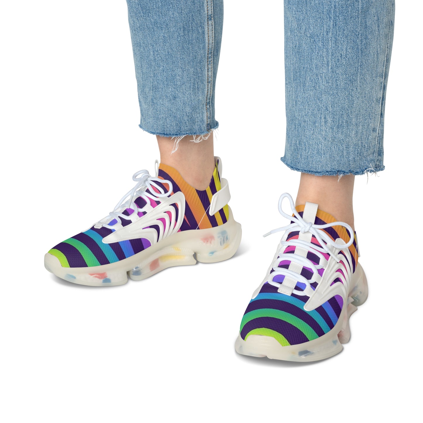 Colorful Women's Mesh Sneakers - Lightweight Athletic Shoes, Rainbow Stripes