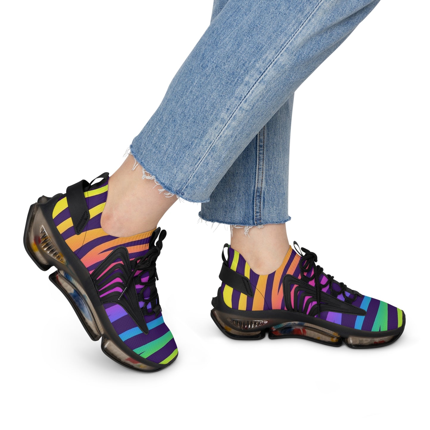 Colorful Women's Mesh Sneakers - Lightweight Athletic Shoes, Rainbow Stripes