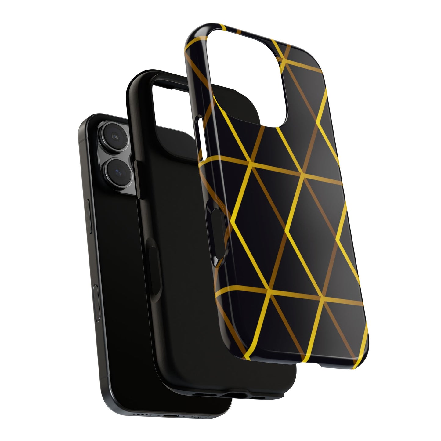 Stylish Tough Phone Case - Geometric Gold & Black Design