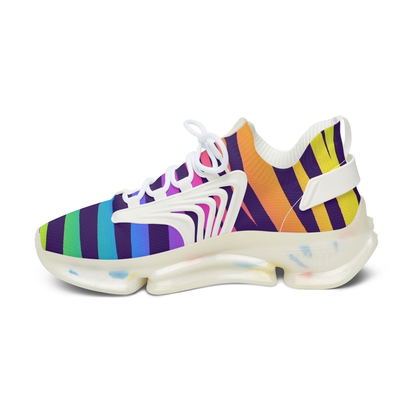 Colorful Women's Mesh Sneakers - Lightweight Athletic Shoes, Rainbow Stripes