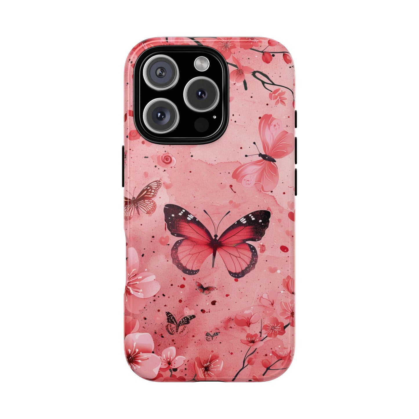 Floral Phone Case - Tough Cases, Serene Butterfly Design, Pink Floral Accessories