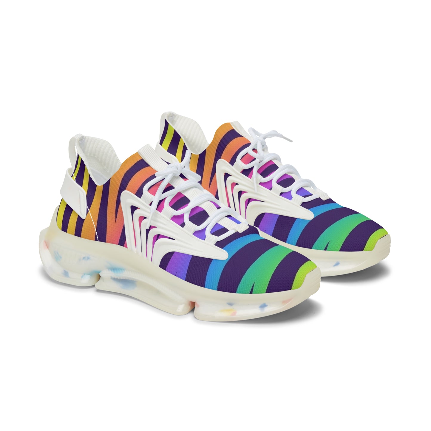 Colorful Women's Mesh Sneakers - Lightweight Athletic Shoes, Rainbow Stripes